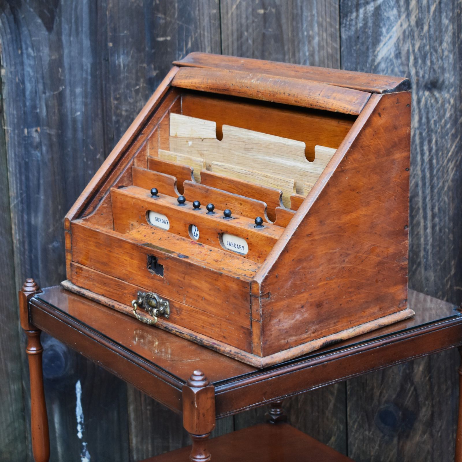 Antique Victorian Fine Oak Perpetual Calendar Tambour Travel Stationery Cabinet photo Home Decor
