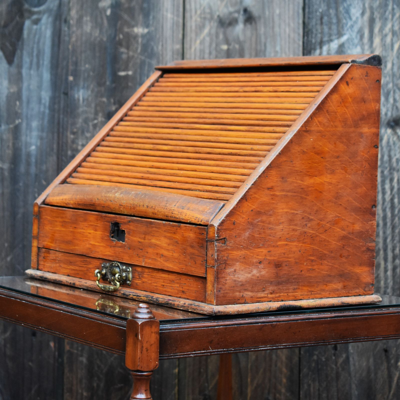 Home Decor Antique Victorian Fine Oak Perpetual Calendar Tambour Travel Stationery Cabinet photo