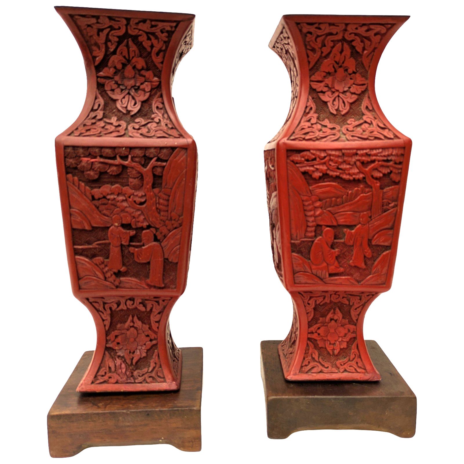 Pair Of Chinese Cinnabar Lacquer Vases 19th Century photo furniture