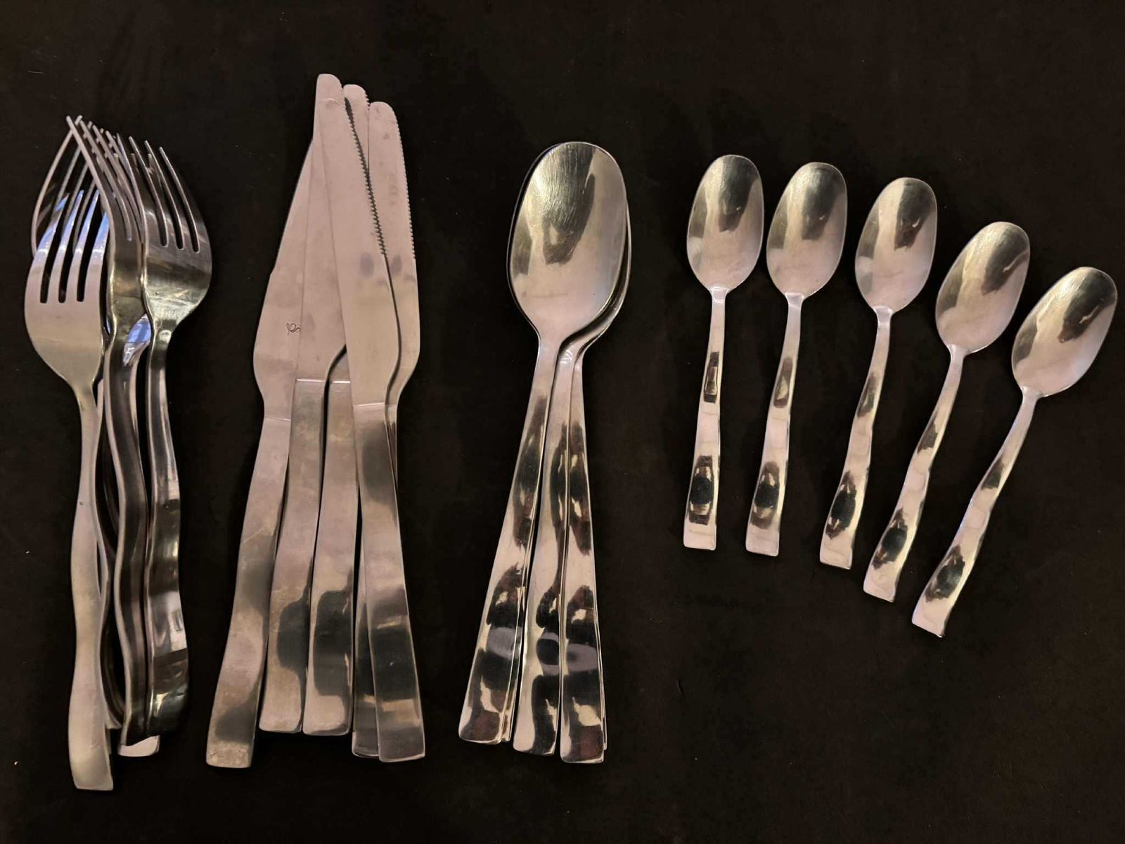 photo buy Modernist French Flatware Set For 5, Waved Stainless Steel Cutlery