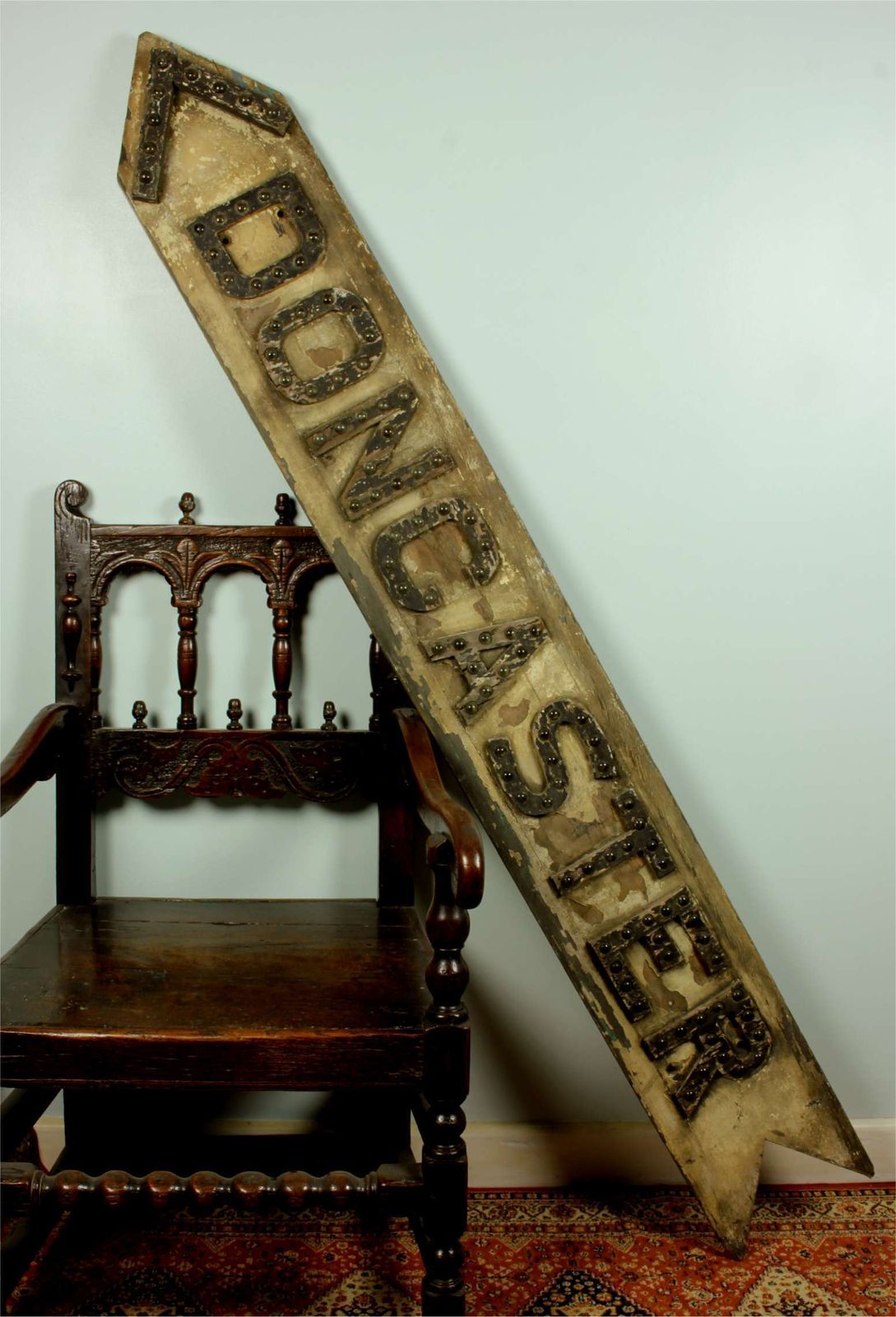 Large Wood Doncaster Direction Sign. Antique Rustic Glass Reflectors.