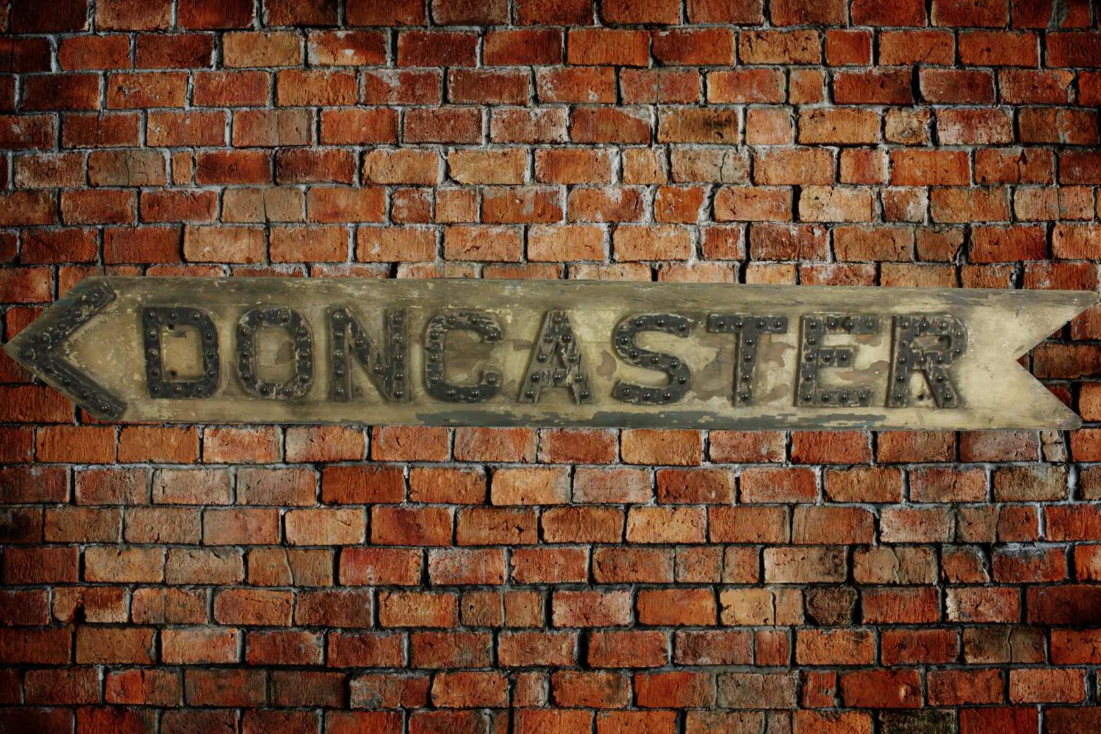 Large Wood Doncaster Direction Sign. Antique Rustic Glass Reflectors. photo furniture