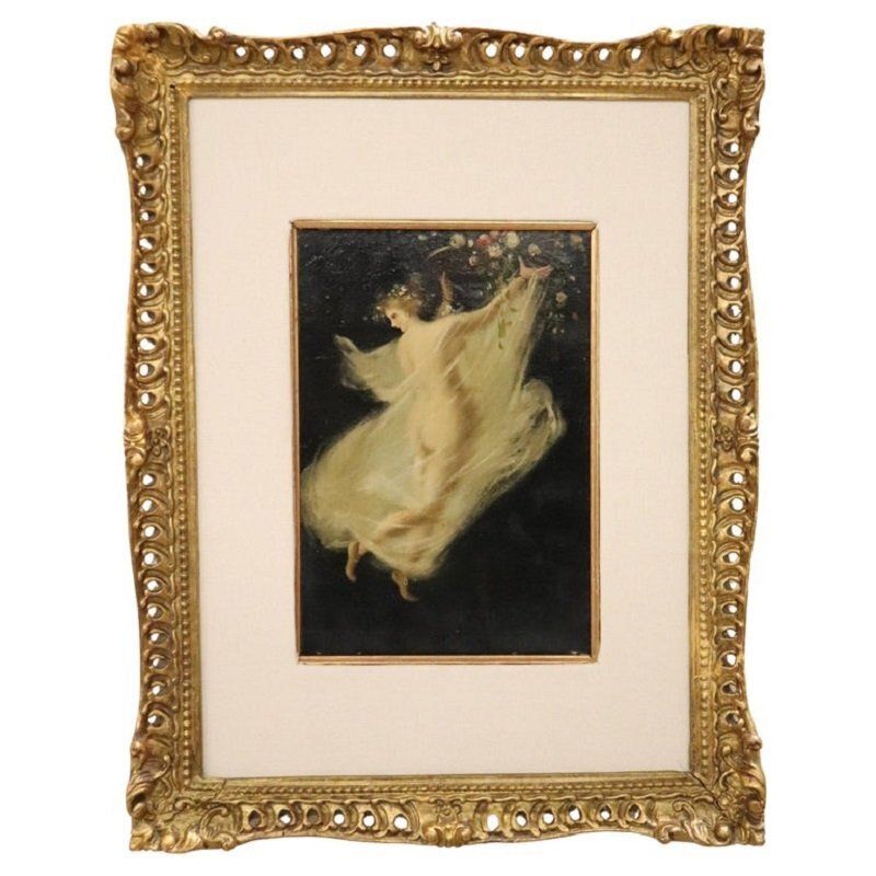 Allegory Of Spring, Oil Painting On Board, 1800s, Framed