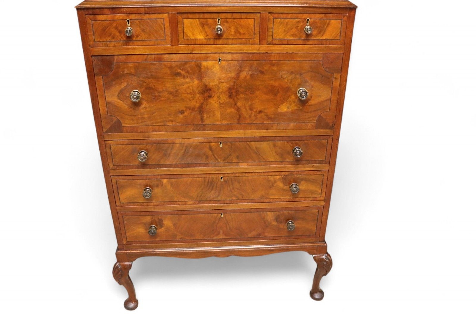 ​19thc Walnut Secretaire Chest George II Style Bureau Desk Antique Drawers photo 395.0
