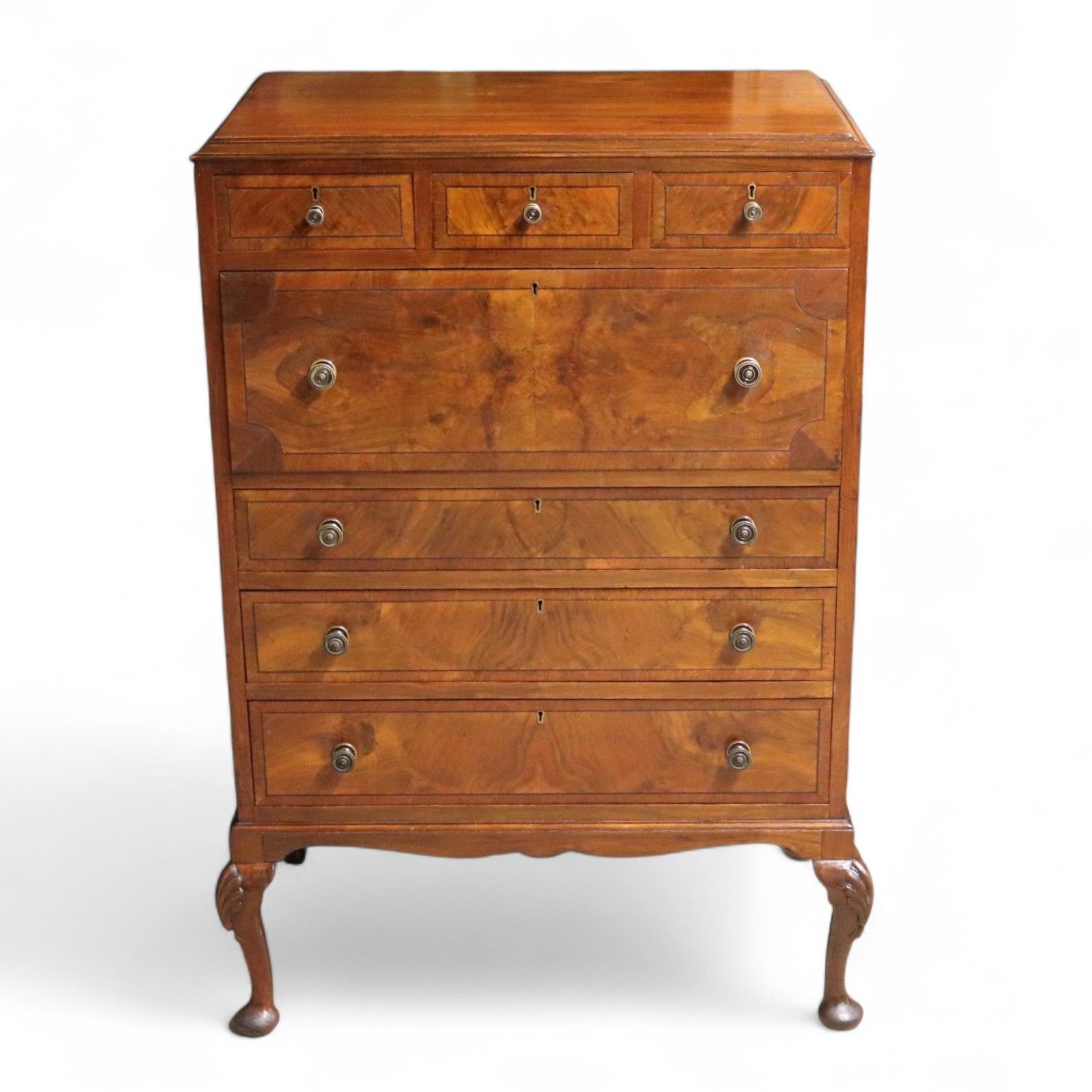 395.0 ​19thc Walnut Secretaire Chest George II Style Bureau Desk Antique Drawers photo