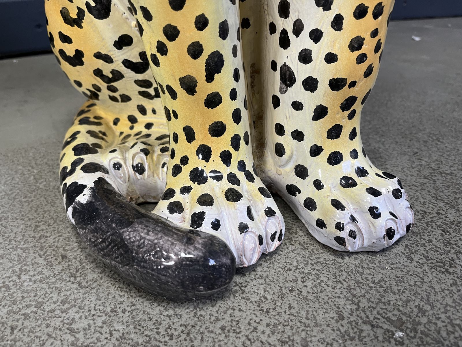 Pair Of Italian Glazed Terracotta Leopard Figures, 1960s photo vintage