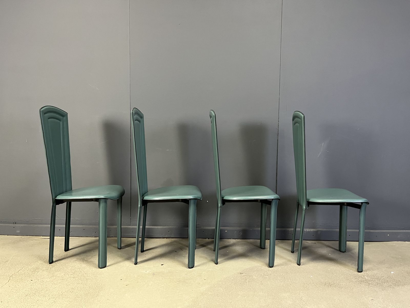 Vintage Green Leather Dining Chairs, 1980s   Set Of 4 photo vinterior