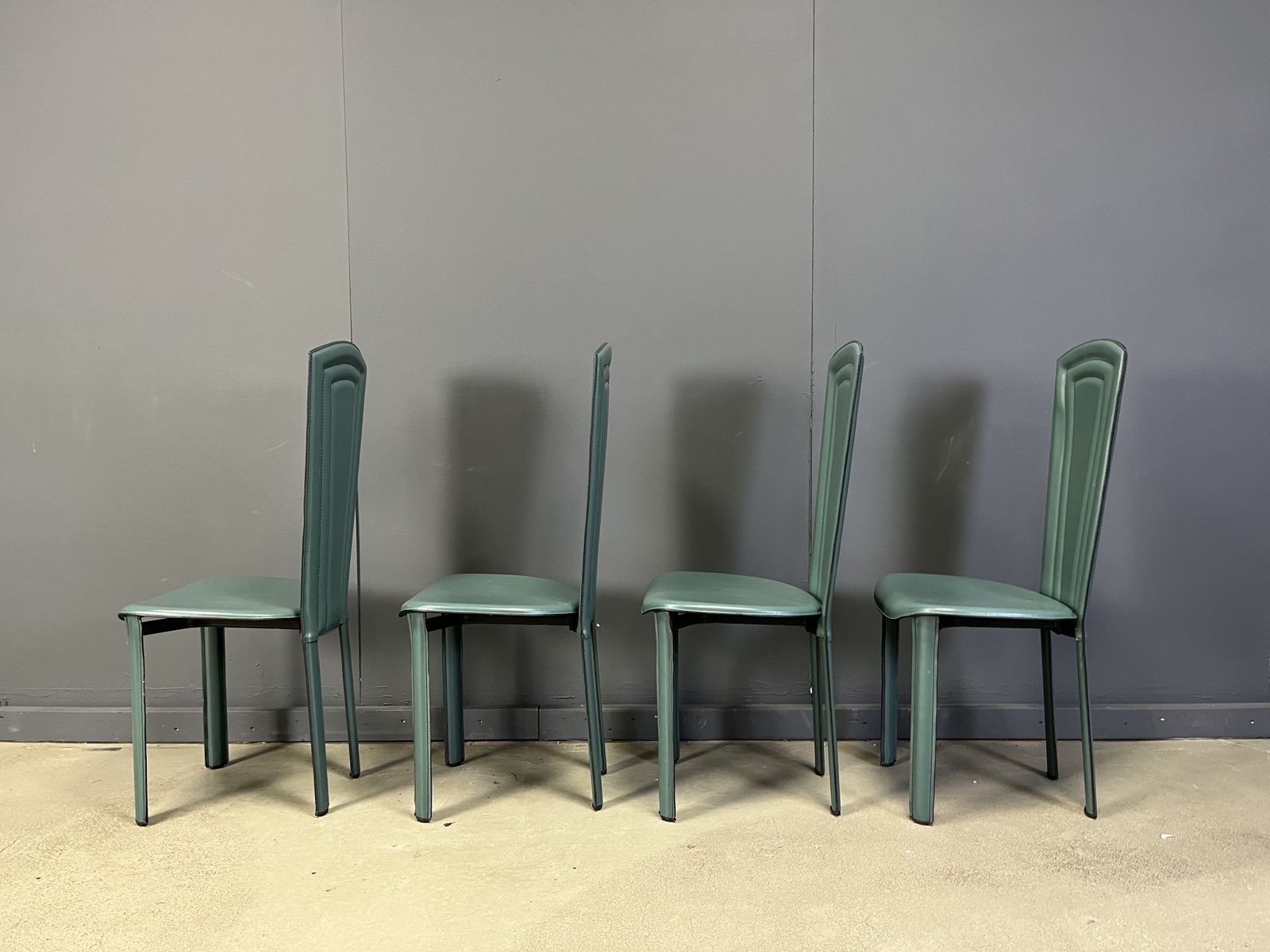Vintage Green Leather Dining Chairs, 1980s   Set Of 4 photo buy