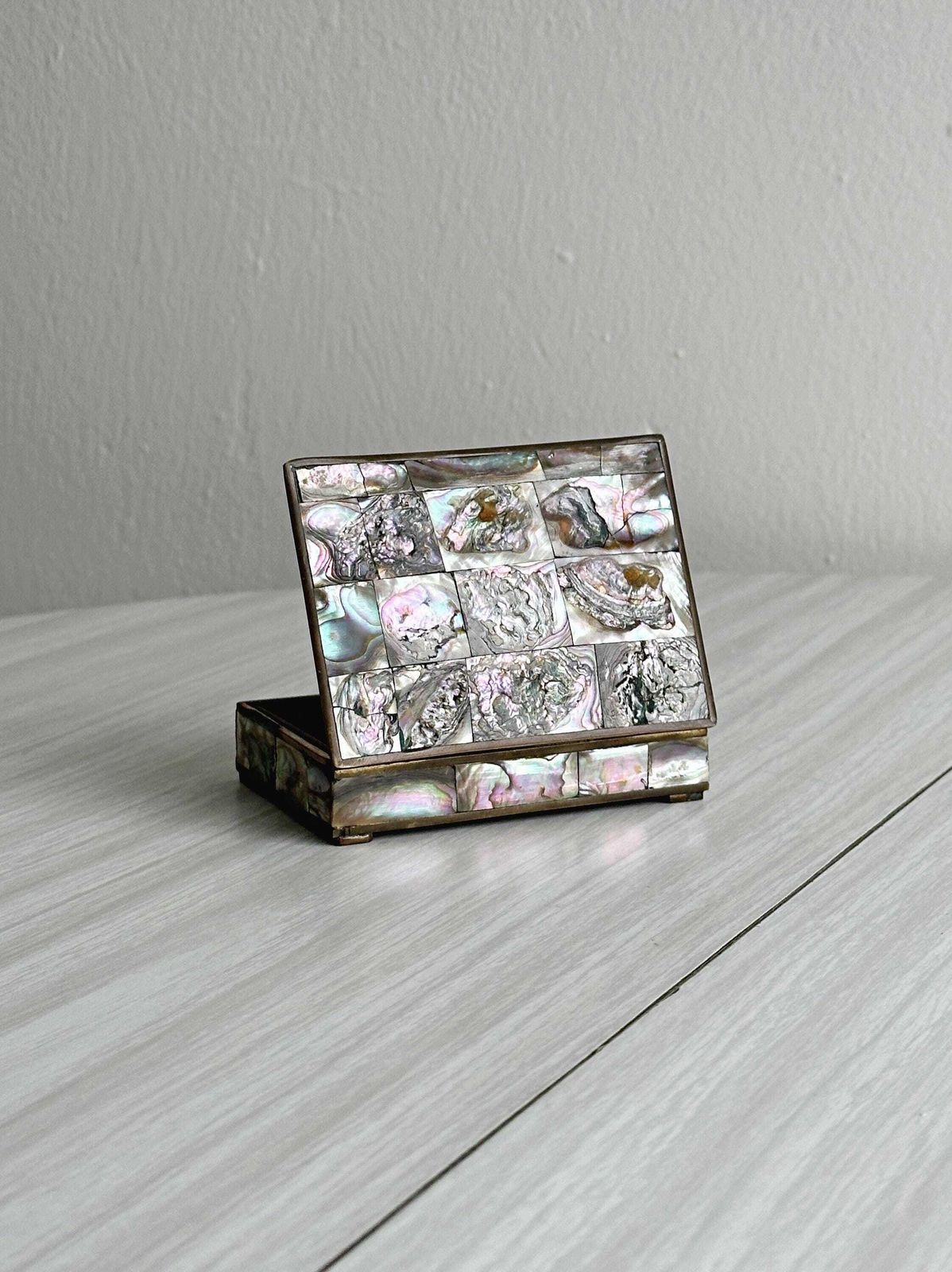 Small Decorative Mother Of Pearl And Metal Box, A Precious Case For Jewelry Or Small Items, A Refined Piece With Artisanal Charm, A Gift Idea photo for sale