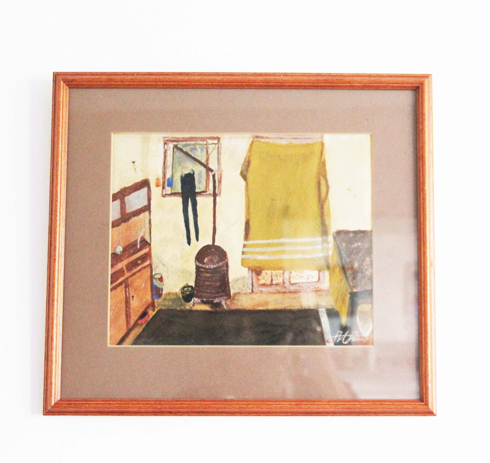 photo furniture Pair Of Vintage Spanish Finca Interior & Exterior Paintings Gouache Watercolour