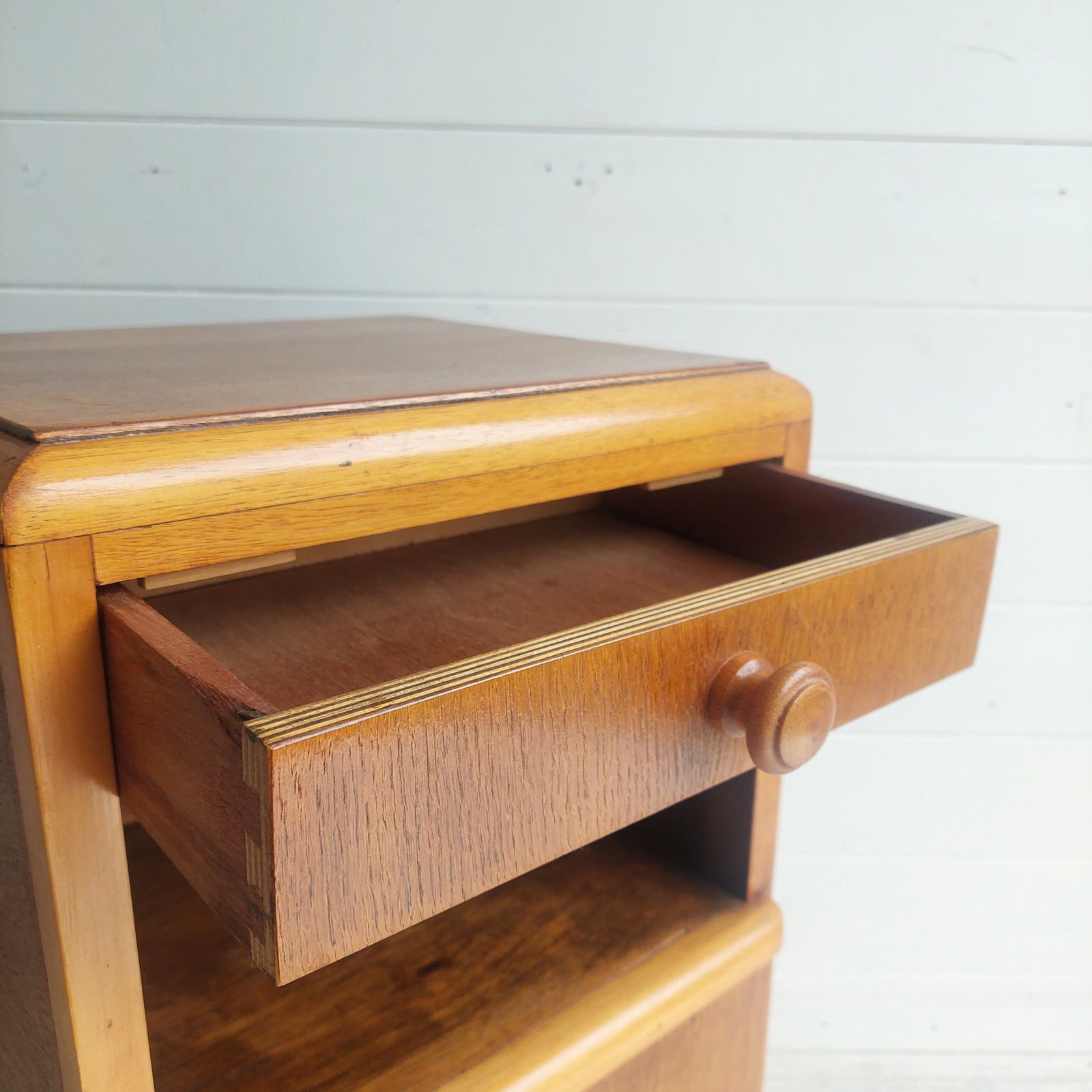 photo buy Mid Century Oak Bedside Table Cabinet Cupboard Nightstand 50s