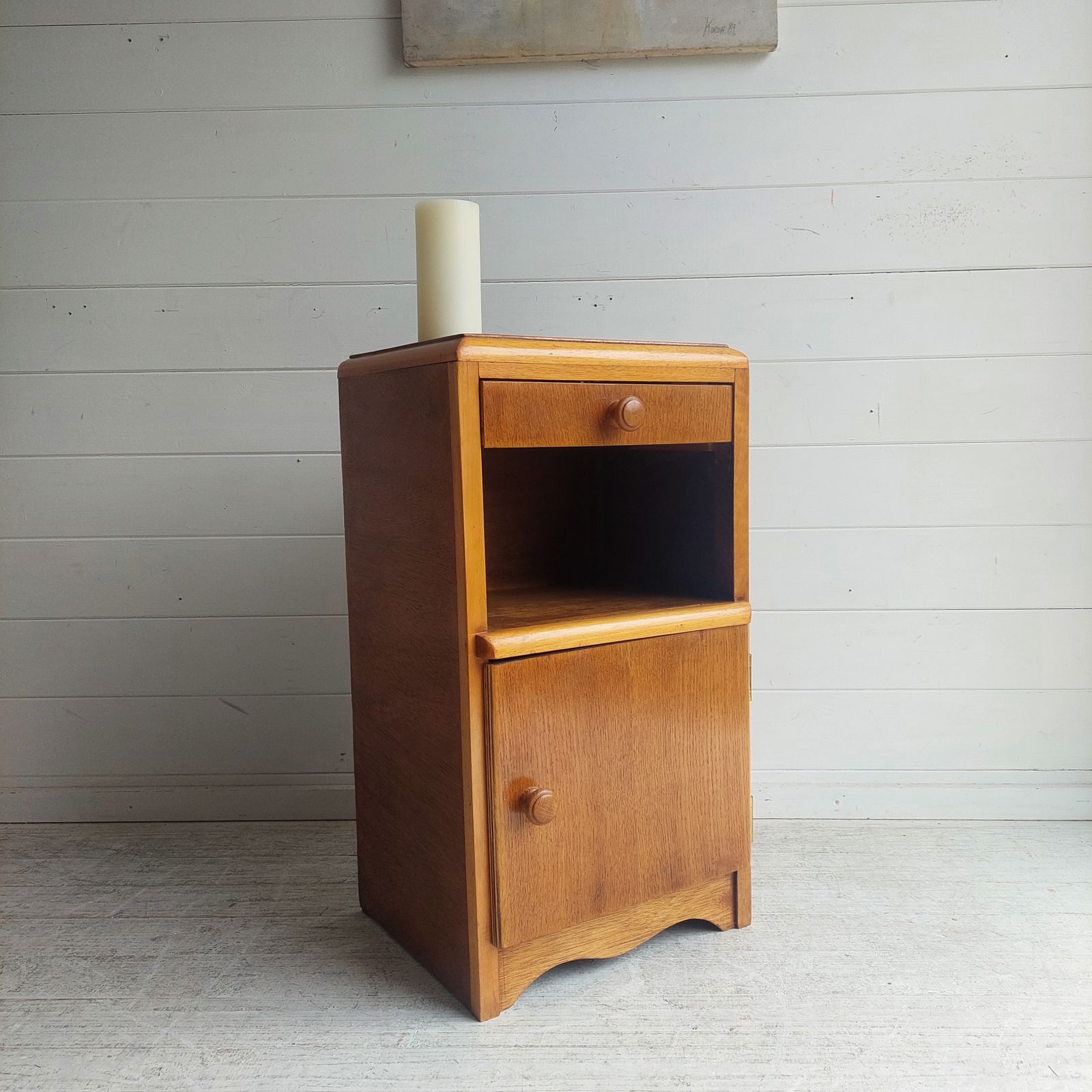 Mid Century Oak Bedside Table Cabinet Cupboard Nightstand 50s