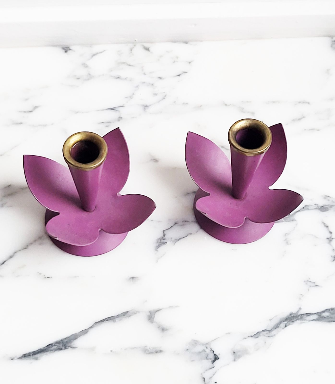 Set Of 2 Lilac Gunnar Ander Ystad Swedish Modernist Candleholders, 1950s photo for sale