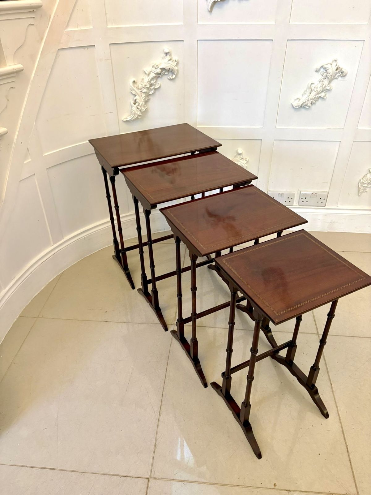 Antique Mahogany Quartetto Nest Of Tables With Satinwood Inlay photo for sale