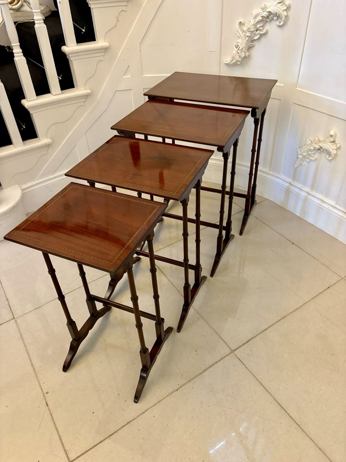 Antique Mahogany Quartetto Nest Of Tables With Satinwood Inlay
