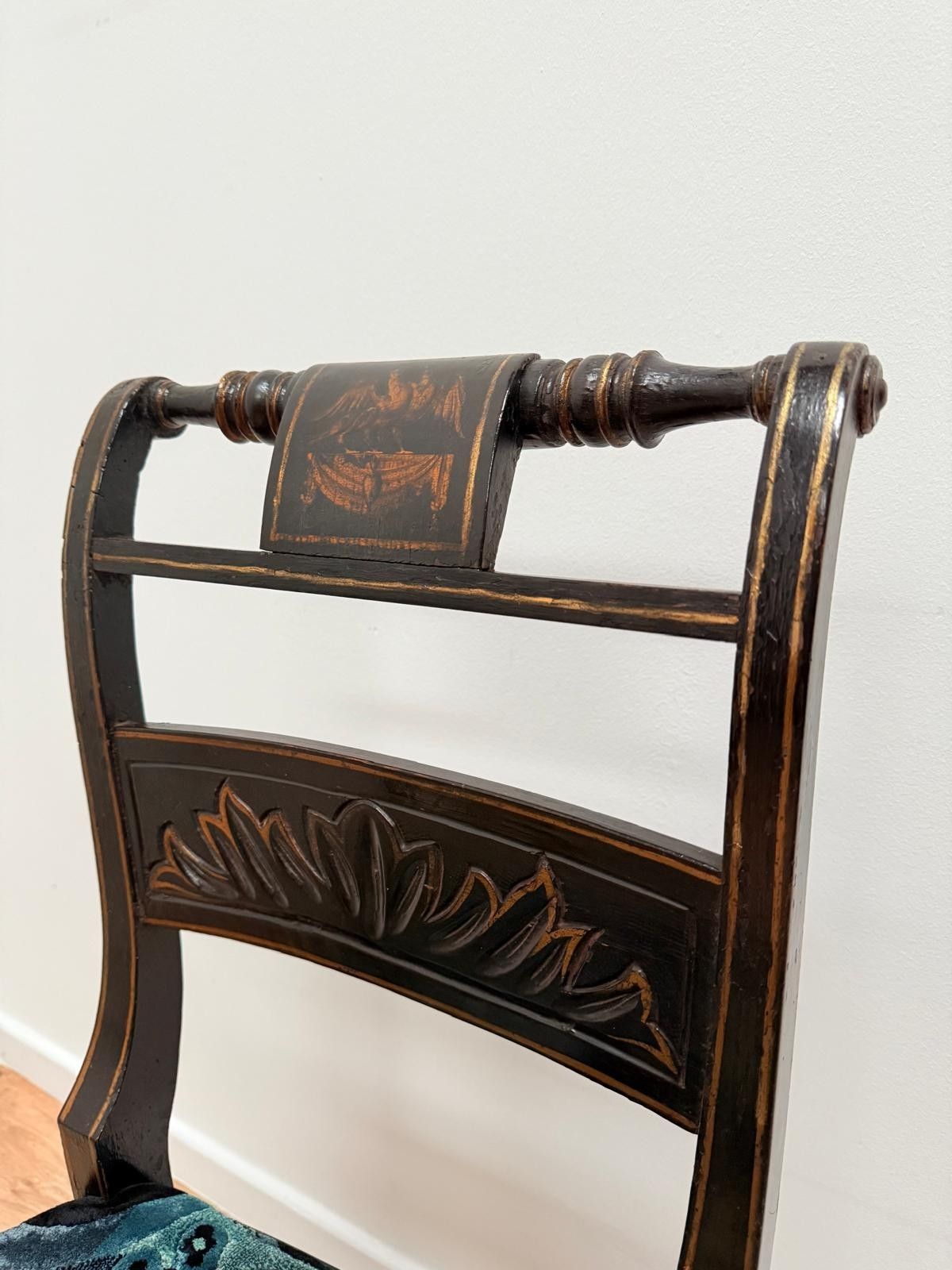 photo buy 19th Century Regency Chair Ebonized Gilt Hand Painted 0005.