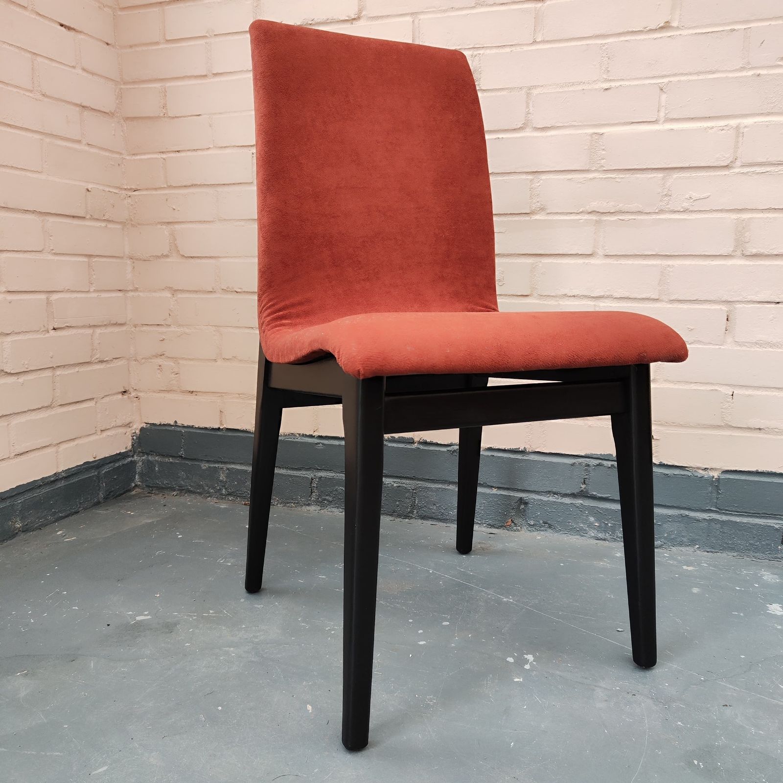 Mid Century Smoked Glass Dining Table With 4 Reupholstered Designer Chairs photo buy
