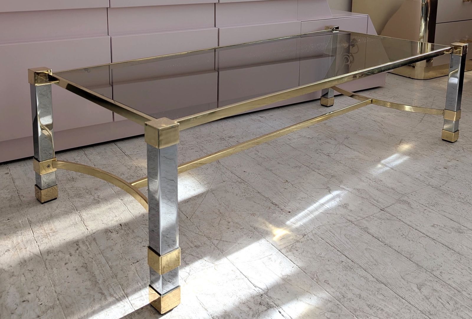 Large Vintage Mid Century 1970s Chrome & Gold Coffee Table photo furniture