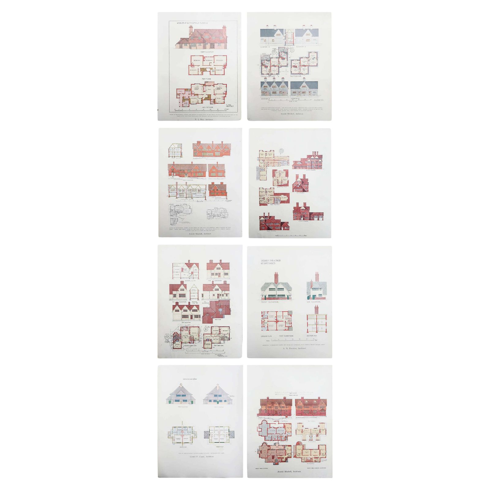 Set Of 8 Original Antique Prints Of Architectural Drawings. 1906