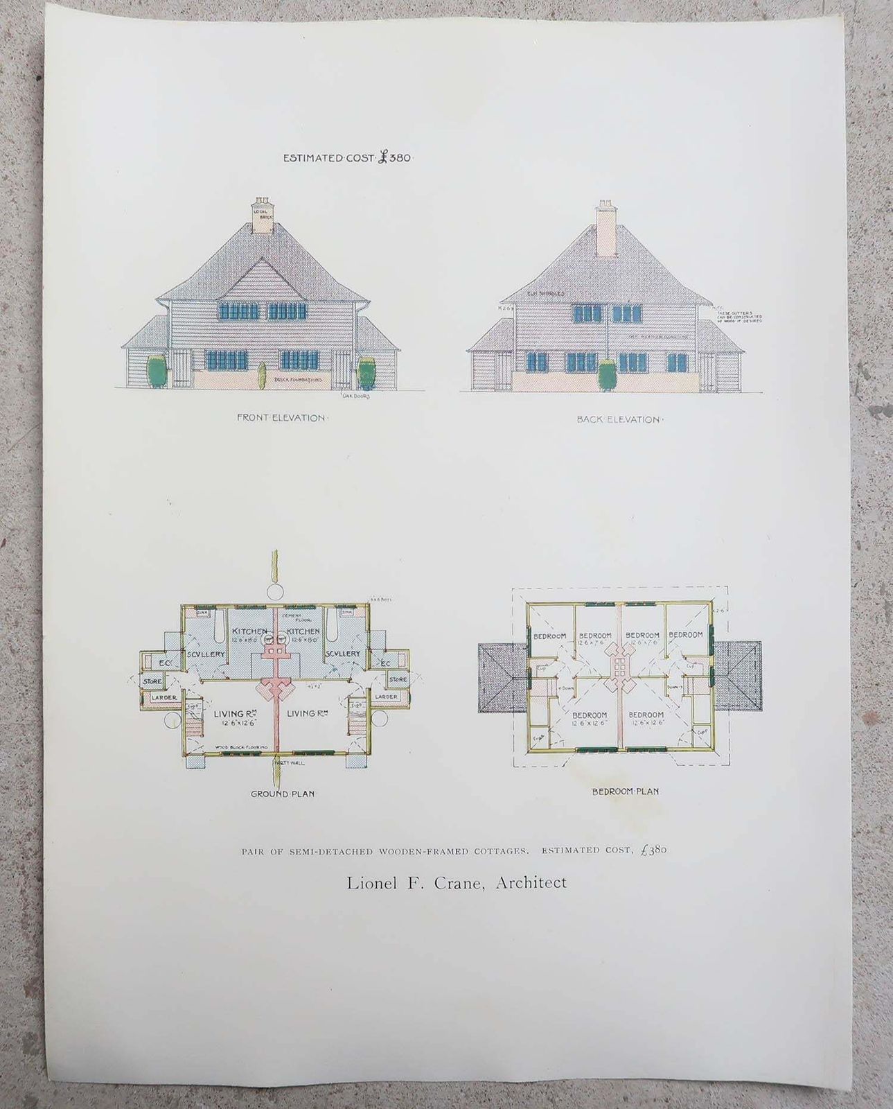 Set Of 8 Original Antique Prints Of Architectural Drawings. 1906 photo for sale