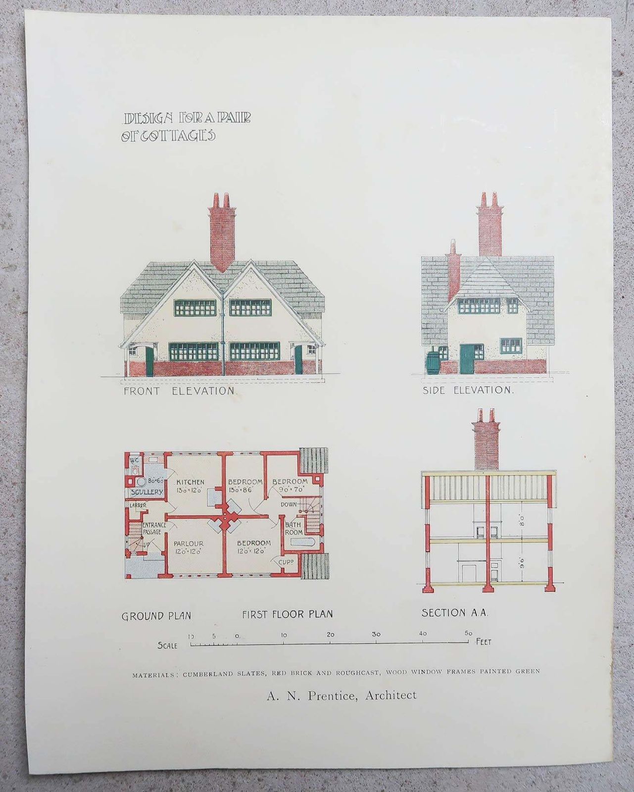 photo furniture Set Of 8 Original Antique Prints Of Architectural Drawings. 1906