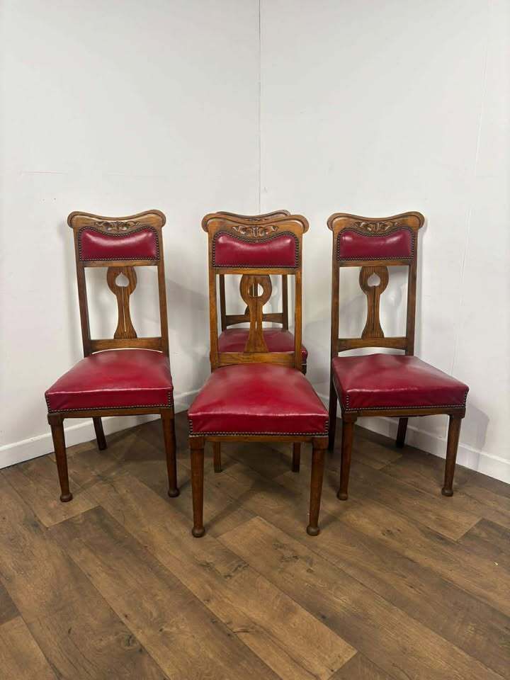 459.0 Set Of Four Early 20th Century Oak Art Nouveau Dining Chairs photo