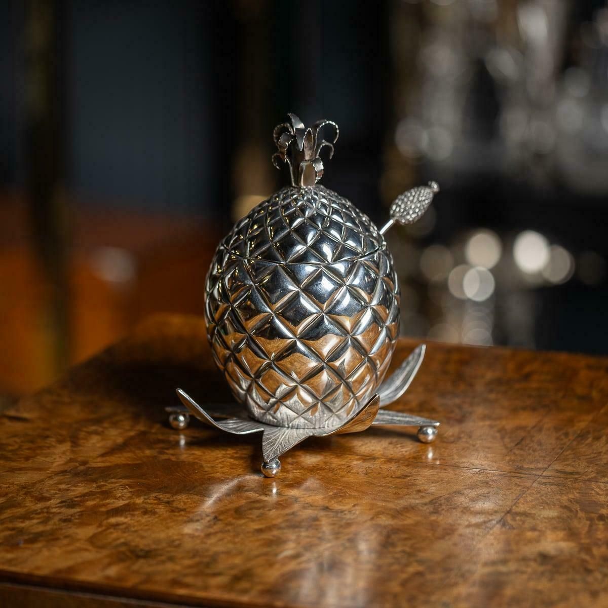Antique 19th Century Victorian Solid Silver Pineapple Sugar Bowl & Sifter C.1877 photo furniture