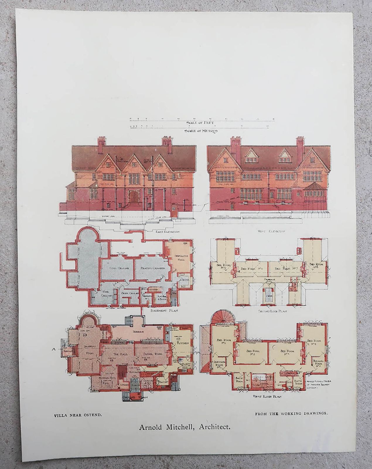 Set Of 8 Original Antique Prints Of Architectural Drawings. 1906 photo furniture