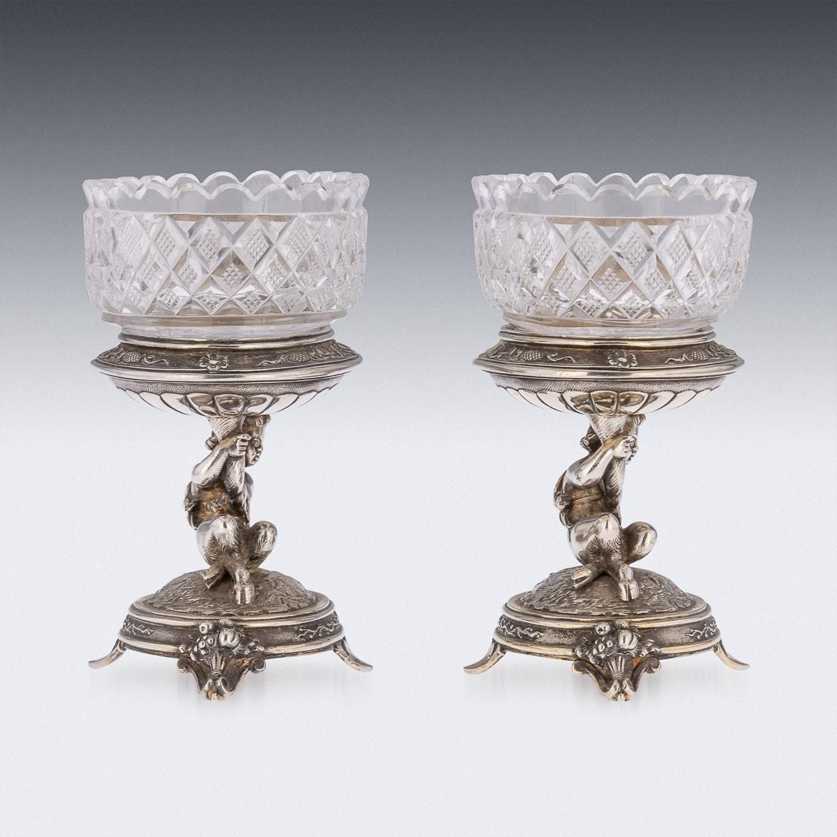 19th Century Victorian Solid Silver And Glass Figural Salts Elkington C1896 photo for sale