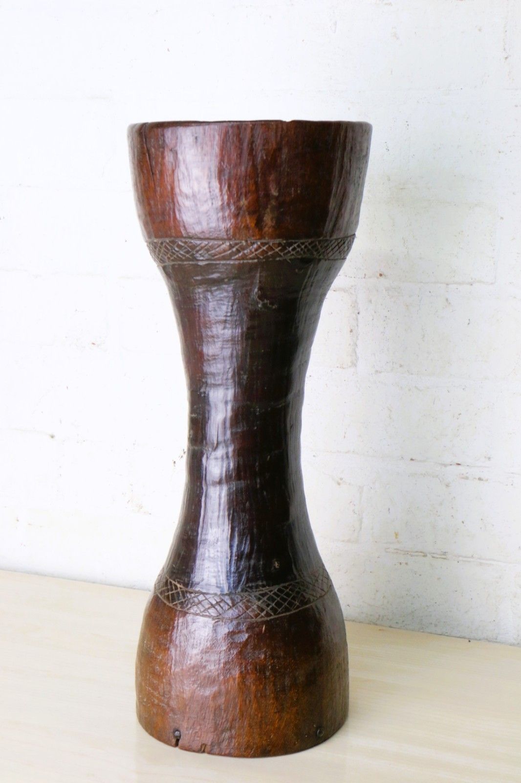 African Carved Tall Wooden Vase With Copper Insert 19th C. Ancient Drum Conversion South Africa photo Home Decor
