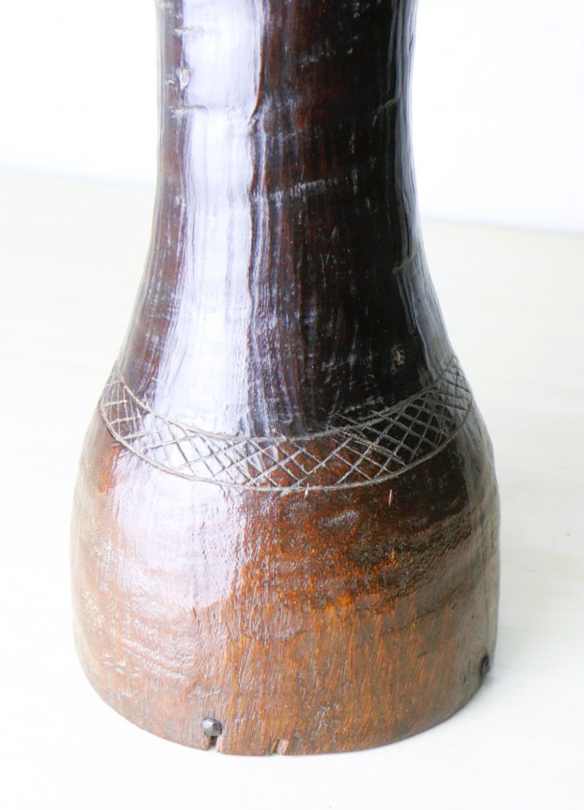 photo furniture African Carved Tall Wooden Vase With Copper Insert 19th C. Ancient Drum Conversion South Africa