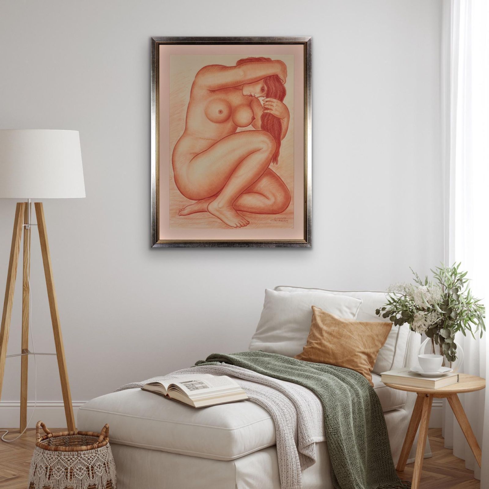 Lucien Gibert 1904 To 1988. Ses Flamboyantes Mèches De Cheveux Auburn (Her Flaming Locks Of Auburn Hair). Framed French Art Deco 1930s Drawing. photo buy