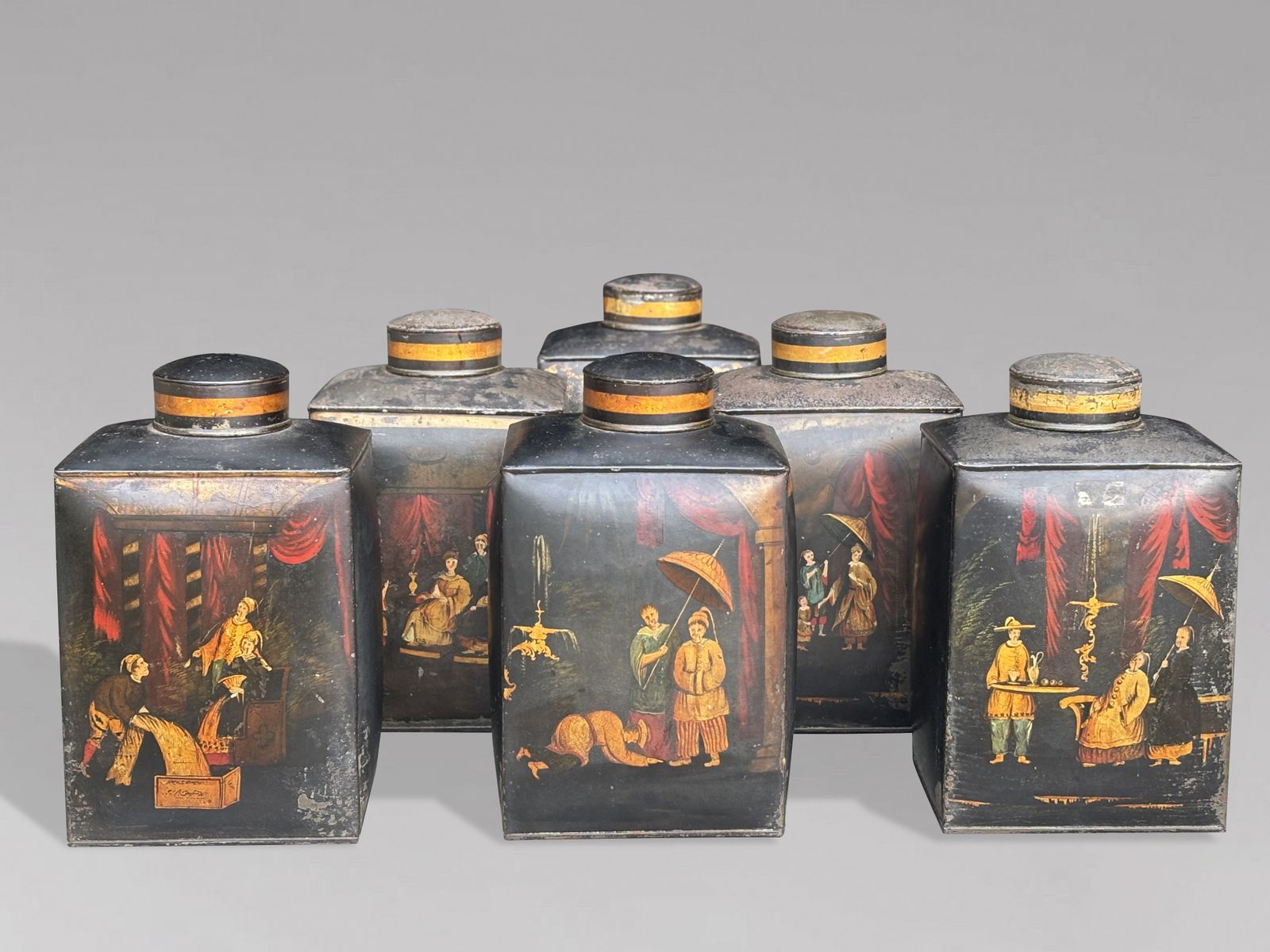 Set Of 3 William IV Painted Toleware Tea Canisters photo furniture