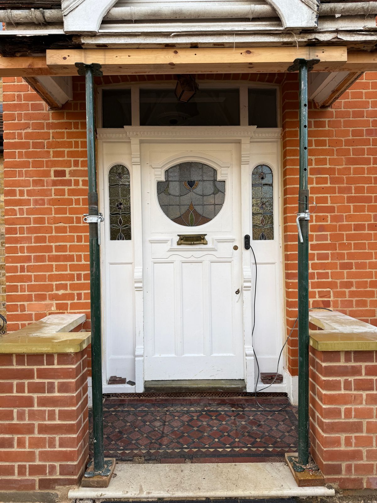 Edwardian Lead Stained Glass Period Front Door Old This Includes Two Matching Side Panels photo vintage