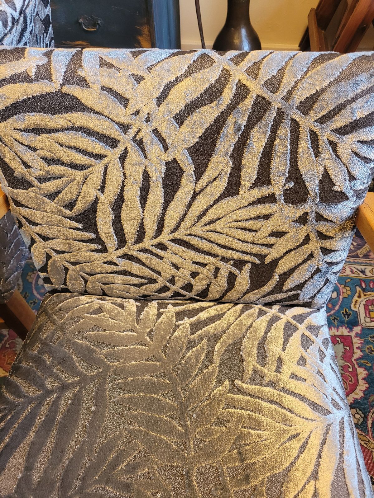 Mid Century Bentwood Chairs  Silver Velvet Leaf Upholstery photo vinterior