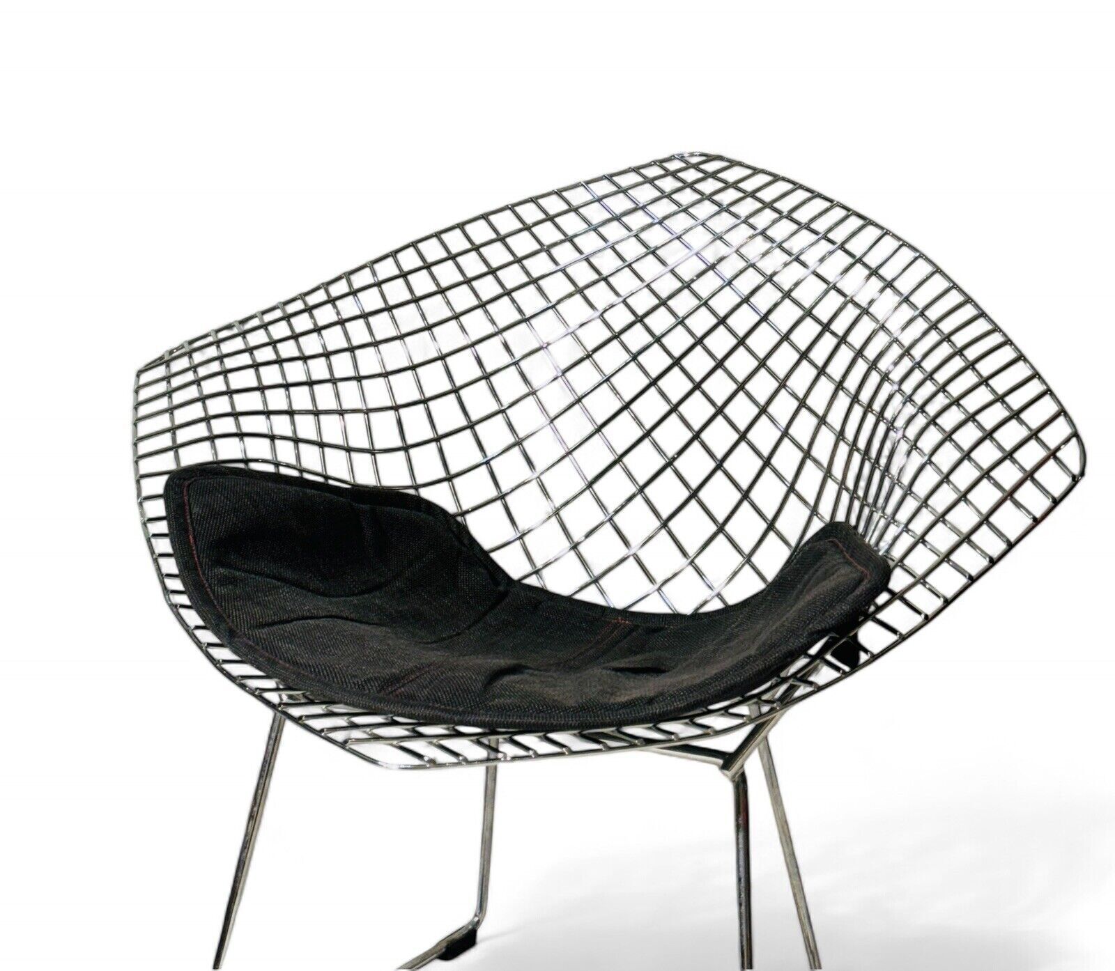 Pair Of Diamond Chairs Harry Bertoia  Style Fabric Seats Reproduction photo furniture