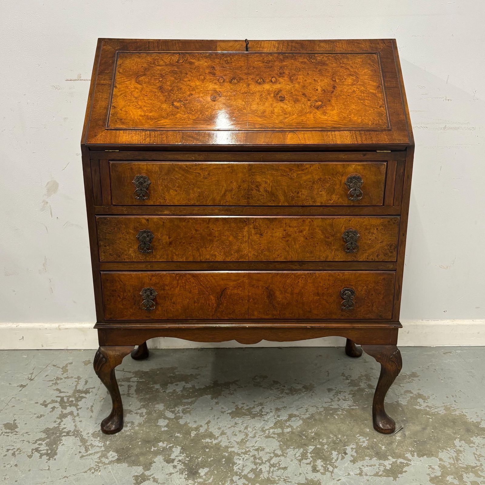 Vintage Wooden Bureau Writing Desk With Key, Traditional Style Drop Front Writing Desk photo furniture