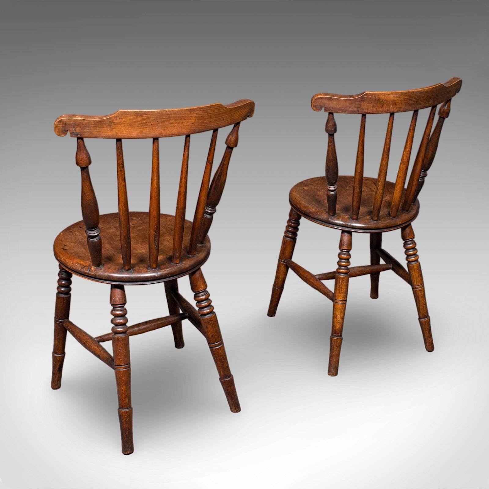 Set Of 4 Antique Station Chairs, English Beech Dining Seat, Reception, Edwardian photo for sale
