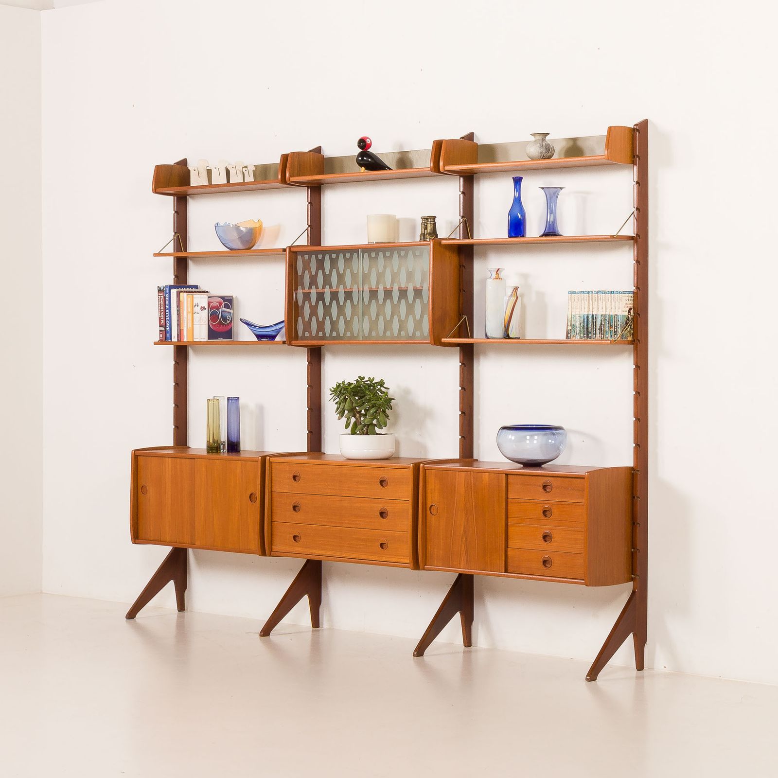 Ergo 3 Bay Free Standing Teak Wall Unit By John Texmon, Norway 1960s