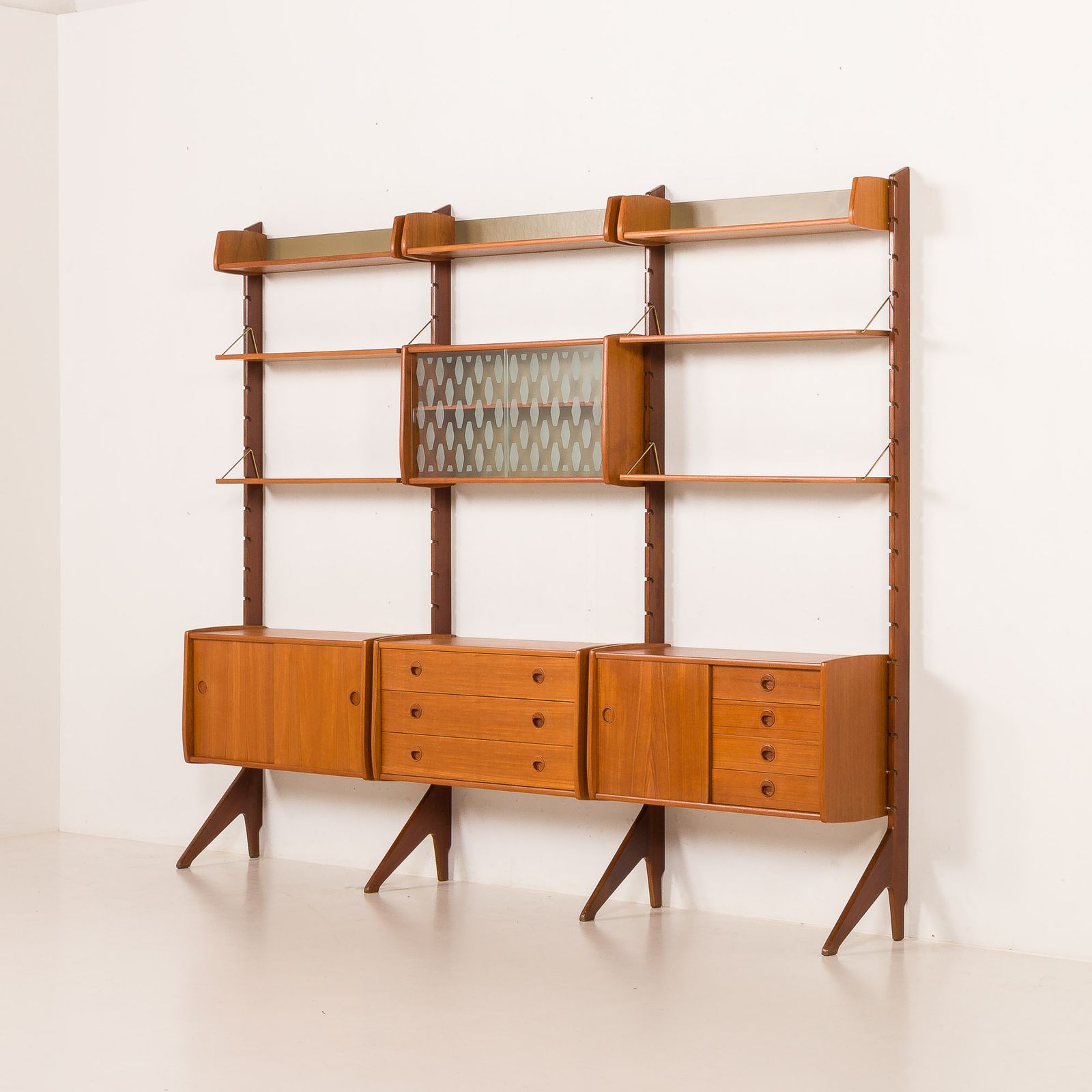 Ergo 3 Bay Free Standing Teak Wall Unit By John Texmon, Norway 1960s photo 4383.0