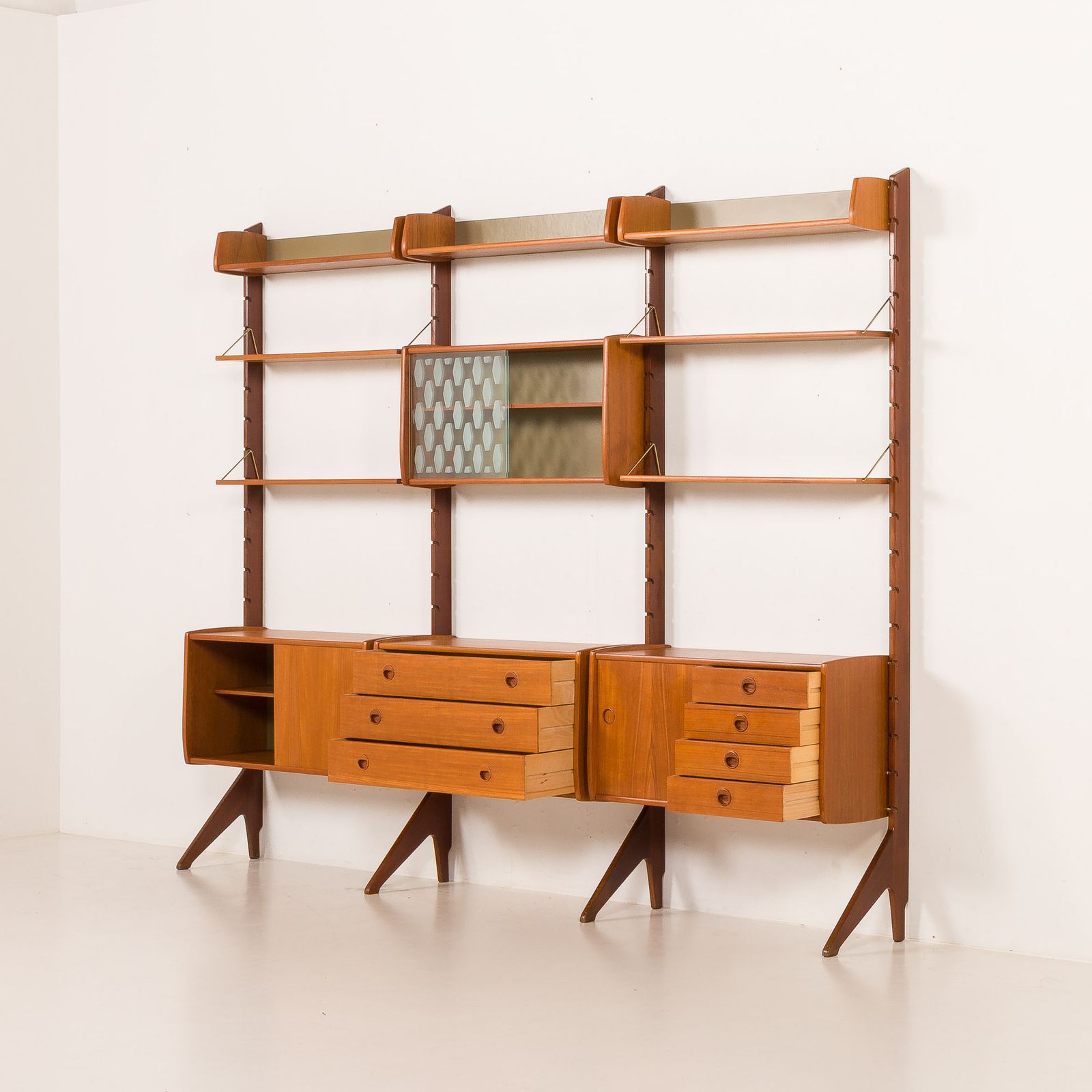 Ergo 3 Bay Free Standing Teak Wall Unit By John Texmon, Norway 1960s photo vinterior