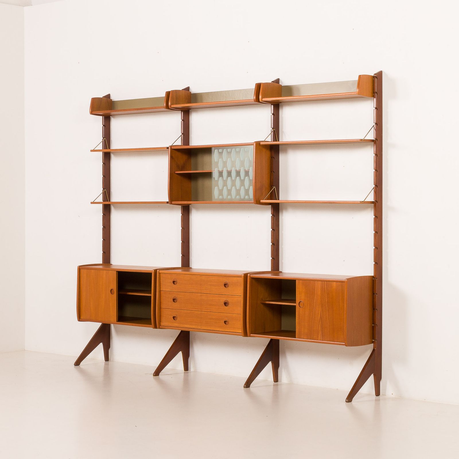 Ergo 3 Bay Free Standing Teak Wall Unit By John Texmon, Norway 1960s photo buy