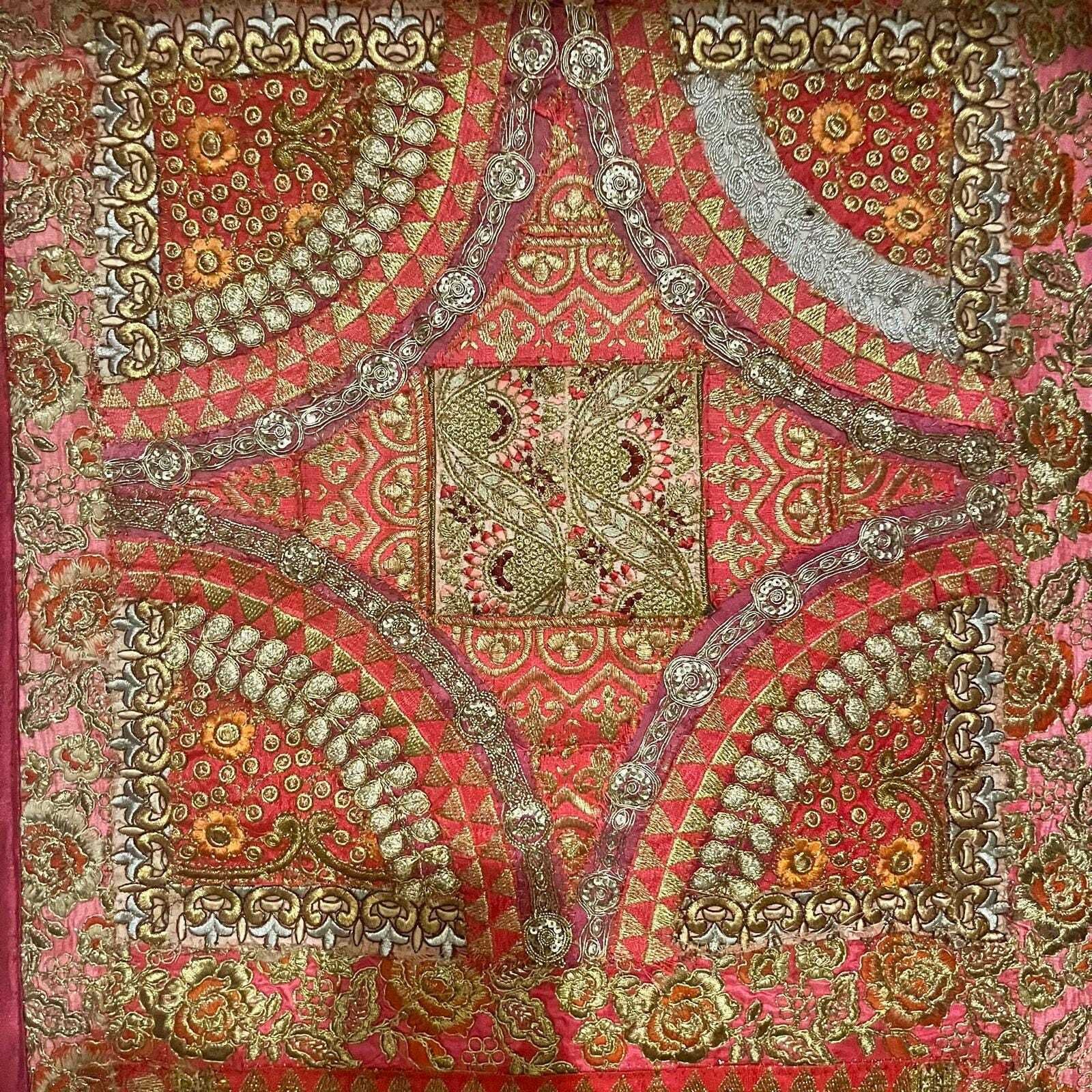 Vintage Indian Decorative Pink With Gold Embroidery Panel photo for sale