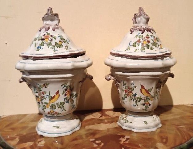 Pair Of Decorated Earthenware Vases, 18th Century, France photo furniture