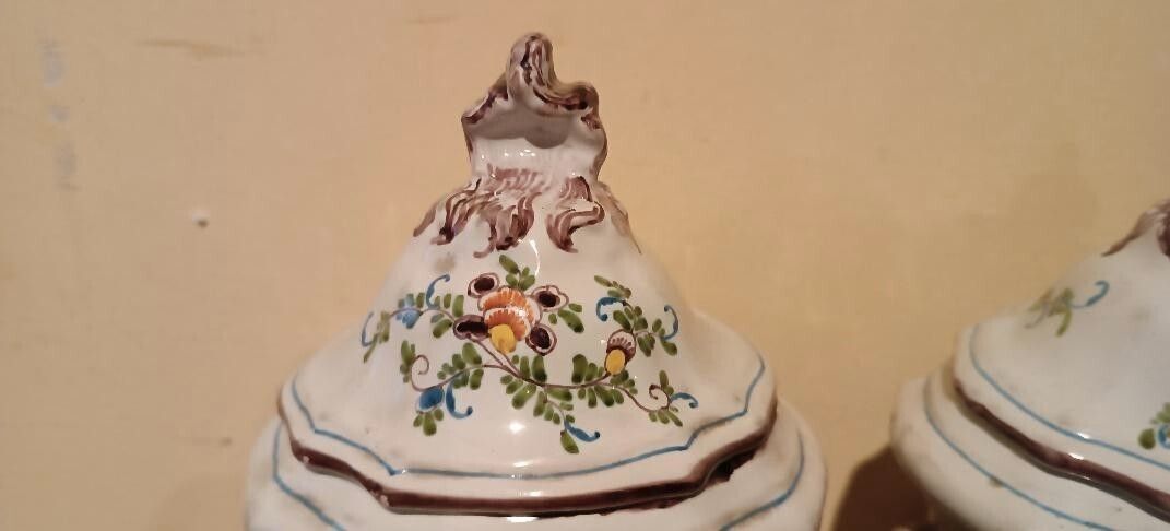photo for sale Pair Of Decorated Earthenware Vases, 18th Century, France