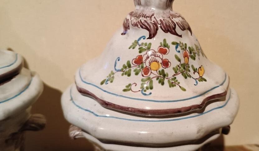 Home Decor Pair Of Decorated Earthenware Vases, 18th Century, France photo