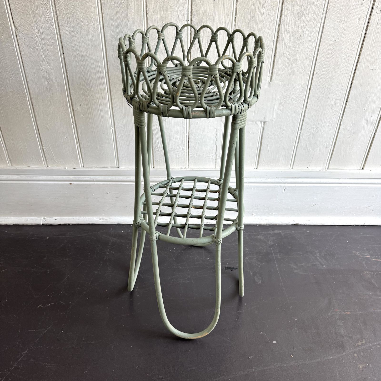 Green Wicker Jardiniere, 1970s photo vintage