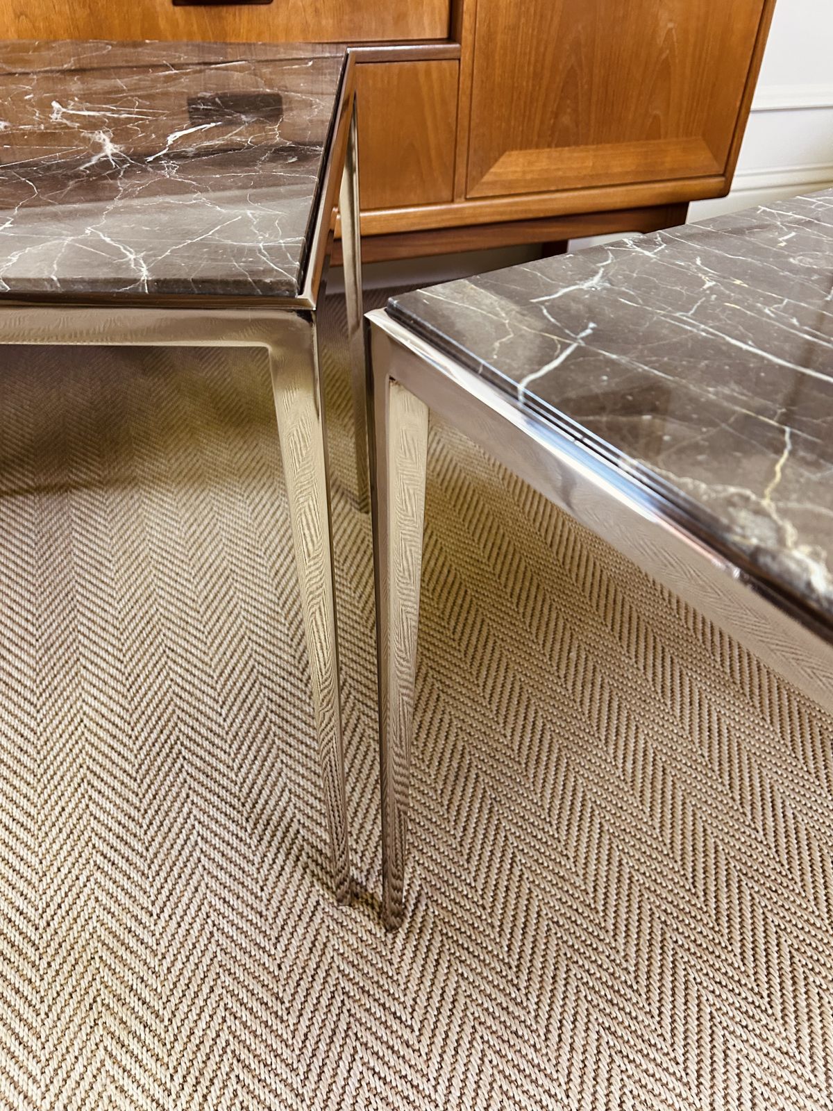 1000.0 Pair Of Luxury Eichholtz Henley Side Tables Marble Top Nickel Base photo