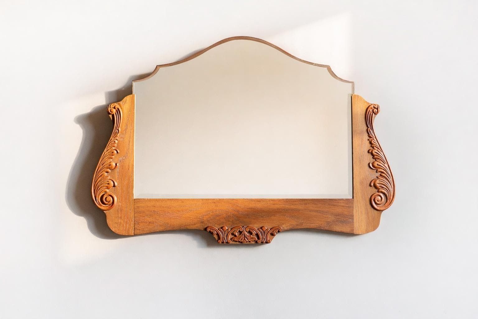 Art Deco Mantel Mirror With Beveled Glass – Carved Wood Frame, C. 1920