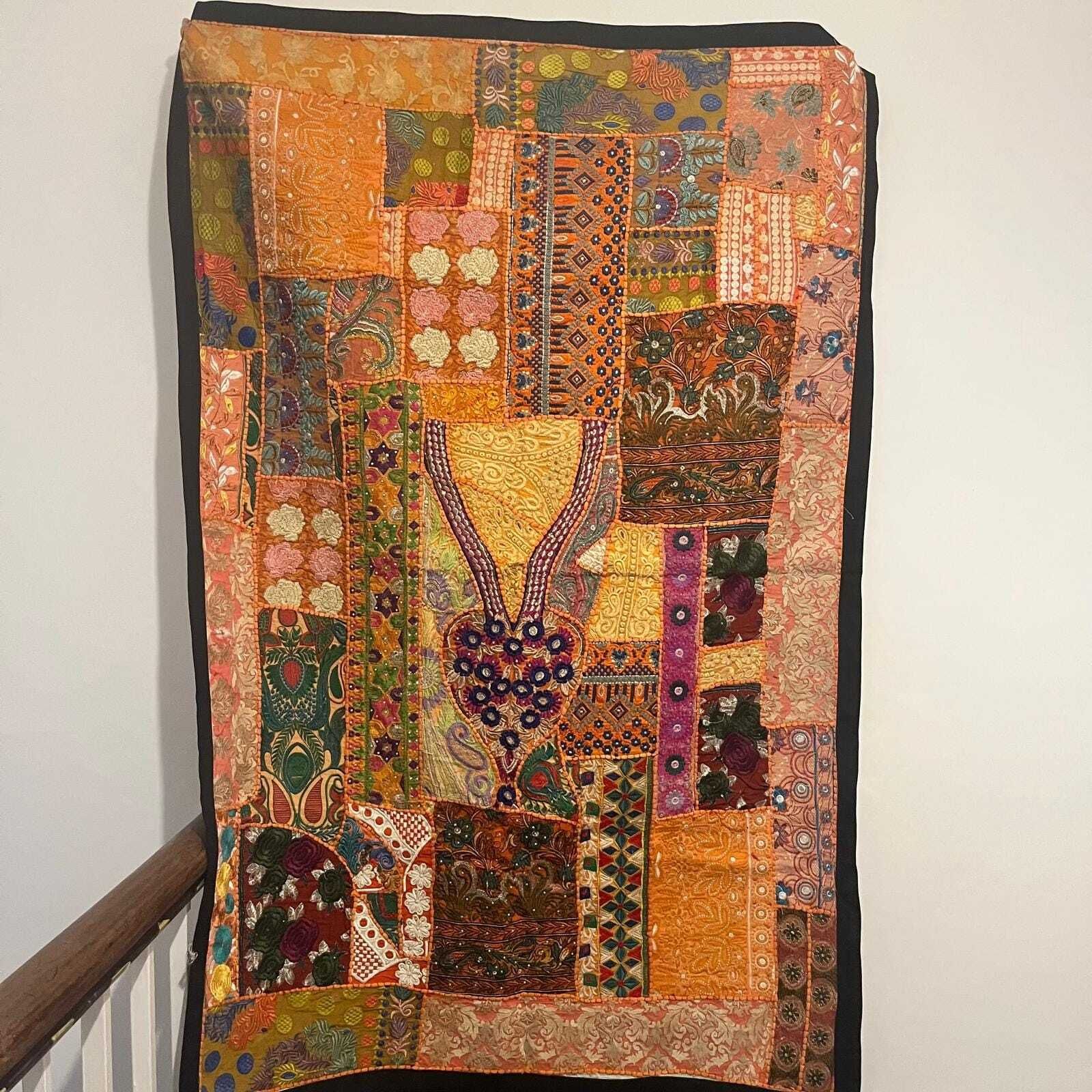 Large Vintage Indian Handmade Tapestry Decorative Wall Hanging